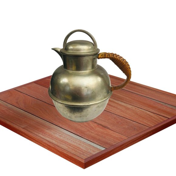 EAP Pewter Pitcher with Wicker Handle Teapot Size 10 oz BOHO Decor - Picture 1 of 4